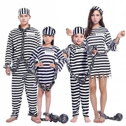 Cosplay Umorden Carnaval Fête Halloween Prisonnier Costume pour Hommes Femmes Enfants Enfant Famille Violent Prisonnier Costumes Fantaisie Robes Ensemble 231005