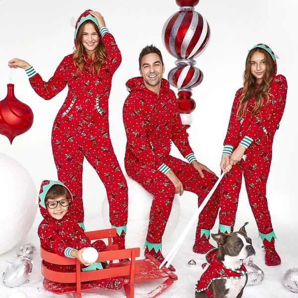 Cosplay unisexe père maman enfants rouge vacances pyjama garçon fille noël elfe Costume tenues adultes enfants famille correspondant Onesies à capuche 231116