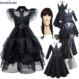 Cosplay mercredi Addams Cosplay pour fille Costume Vestidos pour enfants filles maille robes de soirée Costumes de carnaval 3-10 ans 230331