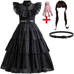 Cosplay Mercredi Fille Costume pour Carnaval Halloween Noir Événements Cosplay Robe Enfants Soirée Vêtements De Mode Gothique Robe 4-10T 230828