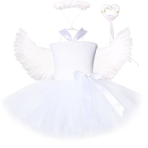 Disfraz de tutú de ángel blanco para niñas, vestido de cosplay de princesa de hadas con alas, disfraces de Halloween para niños, ropa para niñas, traje de 1 a 14 años 230406