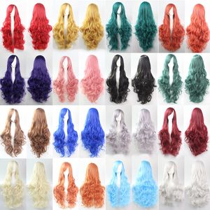 Cosplay Perruque 80cm Long Cheveux Bouclés Fil Haute Température Boucles Multicolores Tache Animée Usine Directe Style Européen Et Américain