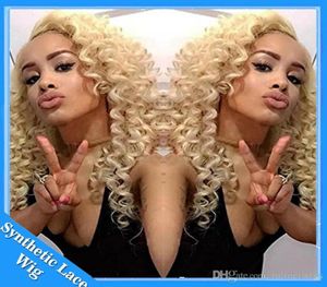 Cosplaypruik Afro Kinky Krullend Natuurlijk ogend blond 613 kleuren Synthetische kanten pruik Hittebestendige kanten voorkant Gekruld Synthetische pruiken4847393