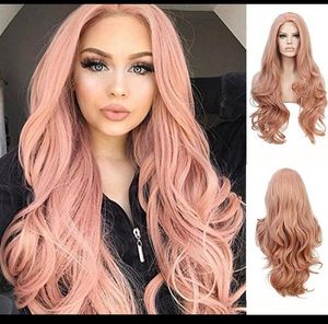 Perruque Cosplay Perruque Rose longue Wavy Wiv Sexy Body Wave Fibre Hair Résistant à la chaleur gluelle Synthetic Dentelle Dentelle Perruques pour femmes FZP78