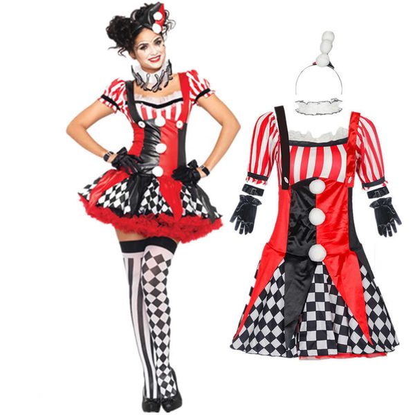 Cosplay Perruques 4Pcs Femmes Adultes Drôle Costume De Clown De Cirque Femme Clown Cosplay Carnaval Halloween Déguisements Performance Vêtements T221116