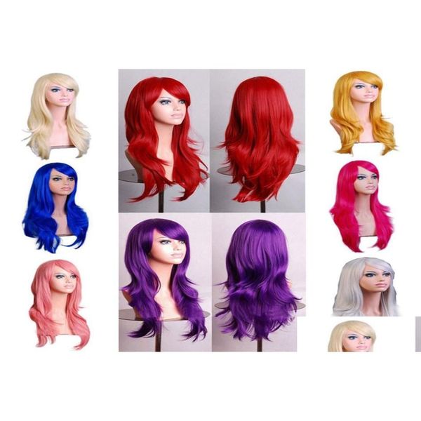 Cosplay Wigs 70cm Loose Wave Synthetic for Women Wig Blonde Blonde rouge rose rose gris violet Party Human Halloween Christmas Drop délivre otg26