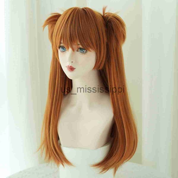 Pelucas de cosplay 7JHH WIGS Pelucas de cosplay de anime Peluca larga y recta de color naranja con flequillo Peluca sintética para disfraz con clip en coletas dobles Pelo de fiesta x0901 LF2309081