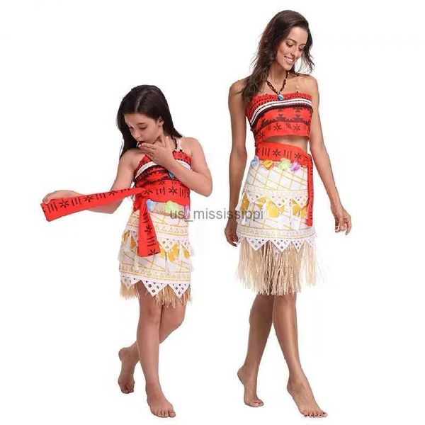 Cosplay Perruques Adulte Enfants Cosplay Vaiana Moana Princesse Costume Robe Collier Perruque Fille Halloween Party Moana Robe Costume CosplayL240124