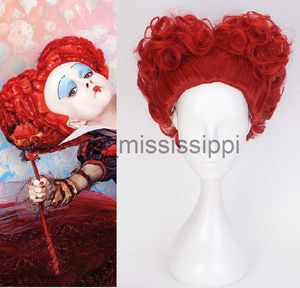 Perruques Cosplay Alice au pays des merveilles reine rouge perruque Cosplay reine des coeurs rouge résistant à la chaleur perruques de cheveux synthétiques bonnet de perruque x0901