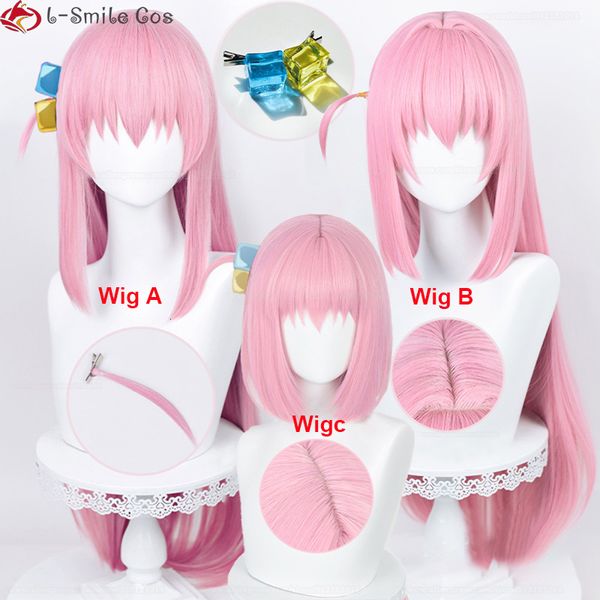 Perruques de cosplay Anime Bocchi The Rock Cosplay Gotou Hitori Cosplay perruque 80 cm de long rose cheveux raides résistant à la chaleur femmes perruques de fête bonnet de perruque 230824