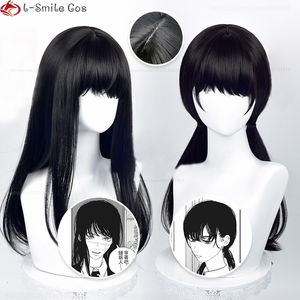 Perruques Cosplay Anime tronçonneuse homme Mitaka Asa Cosplay perruque Asa Mitaka 65 cm de long noir résistant à la chaleur cheveux synthétiques Halloween perruques bonnet de perruque 230904