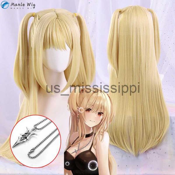 Perruques de cosplay Anime Death Note MisaMisa Cosplay Perruque Longue Jaune Double Queue Misa Amane Résistant À La Chaleur Cheveux Femme Perruques De Perruque Gratuite Cap x0901