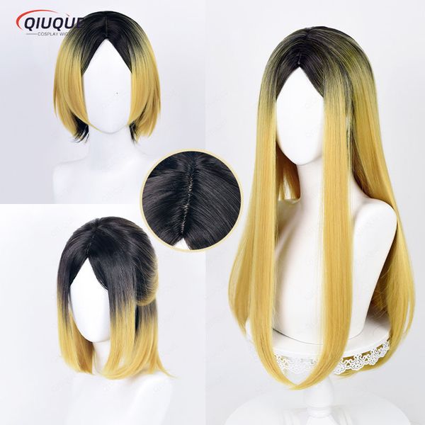 Pelucas de cosplay Anime Haikyuu Kenma Kozume Peluca de cosplay Bob corto Parte media Negro Rubio Ombre Pelucas de pelo sintético resistentes al calor Peluca Cap 230904