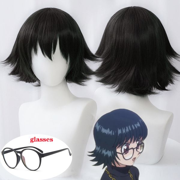 Perruques de cosplay Anime Hunter x Hunter Shizuku Murasaki perruque avec lunettes court noir style résistant à la chaleur perruques de cheveux synthétiques bonnet de perruque gratuit 230824