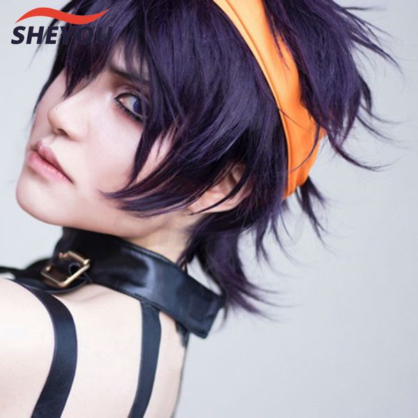 Cosplay perruques Anime JOJO'S BIZARRE ADVENTURE Ghirga Narancia court violet noir Cos cheveux perruque Cosplay Costume perruques perruque casquette 230906