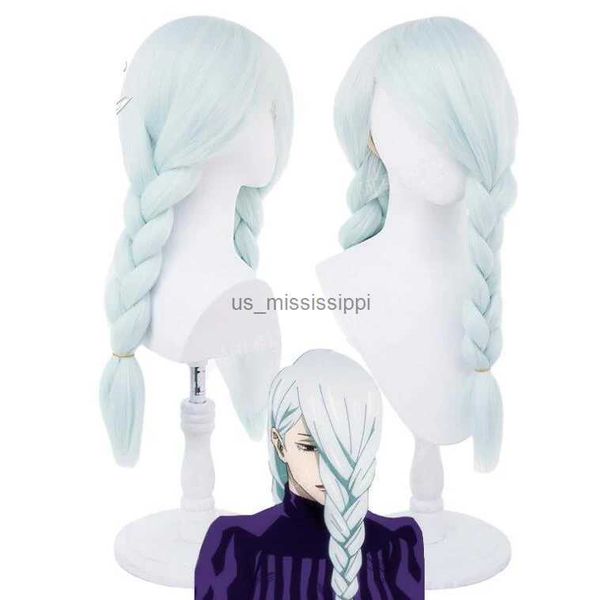 Perruques Cosplay Anime Jujutsu Kaisen Mei Cosplay perruque bleu clair tresses épaisses tressées longues queues de cheval cheveux sorcellerie combat jeu de rôle L240124