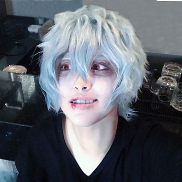 Pelucas de cosplay Anime My Hero Academia Boku no Hiro Akademia Shigaraki Tomura Pelucas Corta Gris Azul Peluca de cosplay rizada mixta Peluca Cap 230826