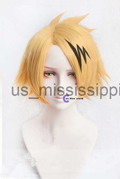 Perruques de cosplay Anime My Hero Academia Denki Kaminari Perruques courtes dorées résistantes à la chaleur synthétiques perruques de cosplay bonnet de perruque noir éclaircissant x0901