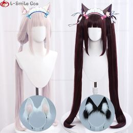 Cosplaypruiken Anime NEKOPARA Vanille Chocola Cosplaypruik 100 cm lang Vanille Lichtroze Chocola Donkerbruin Hittebestendig Synthetisch haar Pruiken 230904