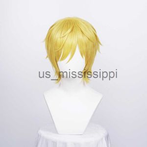 Perruques de Cosplay Anime une pièce, perruques de Cosplay Sanji, perruque courte et lisse dorée résistante à la chaleur, bonnet de perruque synthétique x0901