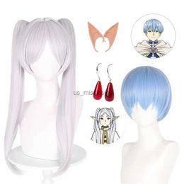 Perruques Cosplay Anime Sousou No Frieren Perruque Cosplay Argent Blanc Longue 65CM Perruque Frieren À L'enterrement Ciel Bleu Résistant Synthétique PosticheL231212