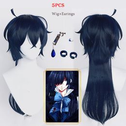 Cosplaypruiken Anime De Case Study van Vanitas Cosplaypruik Vanitas Geen kaart Donkerblauw haar Oorbel Oorclips Hittebestendig haar Pruikkapje 230826