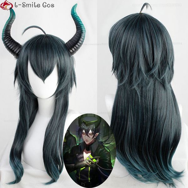 Perruques Cosplay Anime Twisted-Wonderland MALLEUS DRACQMA perruque Cosplay 55 cm cheveux longs avec corne perruques de fête synthétiques résistantes à la chaleur bonnet de perruque 230904