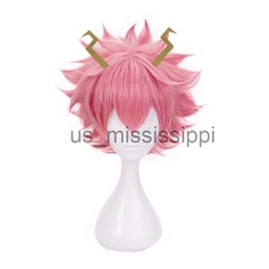 Cosplaypruiken Anime pruik My Hero Academia Boku No Hiro Ashido Mina Cosplaypruik Hittebestendig synthetisch Roze Korte pruik Halloween kostuumpruik x0901