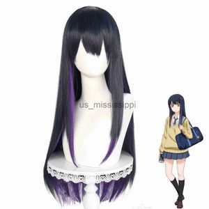 Cosplay Perruques Anogol Synthétique Miko Yotsuya Cosplay Perruque Anime Mierukochan Bleu Mélange Violet 80 cm Longue Machine À Cheveux Raides Fabriquée pour Halloween x0901