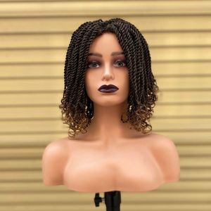 Cosplay pruiken doos gevlochten voor zwarte vrouwen hittebestendige haak kinky 2 twist ombre blonde Afrikaanse synthetische korte bob vlechten haarpruik 230417