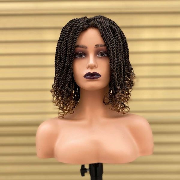 Pelucas de cosplay Caja trenzada para mujeres negras Resistente al calor Crochet Kinky 2 Twist Ombre Rubio Africano Sintético Corto Bob Trenzado Peluca de pelo 230417