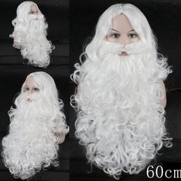 Perruques de cosplay Cadeau de Noël Perruque et barbe du Père Noël Cheveux synthétiques Perruques de cosplay courtes pour hommes Postiche blanche Accessoires Barbe du Père Noël 231109