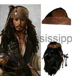 Cosplay Perruques Cosplay Capitaine Jack Costume Props pour Hommes Adultes Unisexe Pirate Sparrow Perruques Chapeau des Caraïbes Halloween Accessoires Dress Up x0901