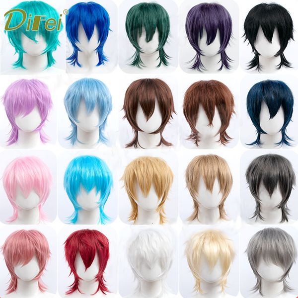 Pelucas de cosplay DIFEI sintético negro rojo rosa pelo corto y recto para fiesta de niño pelo falso resistente al calor salmonete tipo cabeza de pez hombres pelucas de cosplay 230822