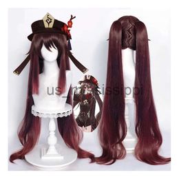 Cosplay Pruiken Drop Shipping Game Genshin Impact Hutao Cosplay Pruik Hu Tao Hittebestendige Synthetische Haar Pruiken Halloween Anime Pruiken Pruik cap x0901