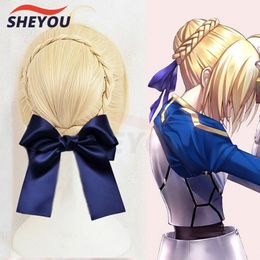 Cosplaypruiken FGO Alter Sabre Pruik Fate Grand Order Cosplaypruik Anime Fate Stay Night Hittebestendig Cosplay Haarpruiken Strik Haarspelden 230908