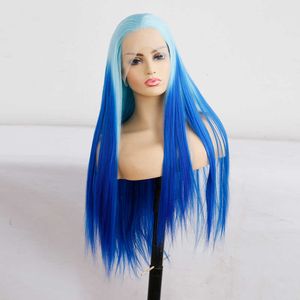 Cosplay perruques pour femmes noires bleu synthétique dentelle perruque haute température Fiber dentelle avant perruque partie libre perruques droites 230524