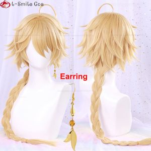 Cosplay Wigs Game Genshin Impact Aether Cosplay Wig 80cm Long Braid With Earrings Heat Resistant Synthetic Hair Party Anime Wigs Wig Cap 230904