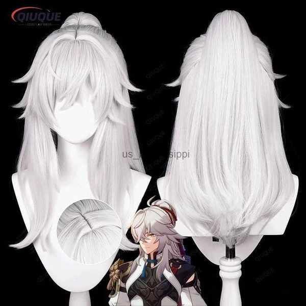 Pelucas de cosplay Juego Honkai Star Rail Jing Yuan Peluca de cosplay larga plateada blanca resistente al calor Peluca de disfraz de cosplay sintética + Pista + Gorro de pelucaL240124