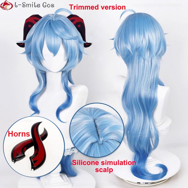 Perruques Cosplay Ganyu Cosplay perruque Genshin Impact Ganyu 95 cm de long dégradé bleu avec frange garnie cheveux résistants à la chaleur perruques mignonnes bonnet de perruque 230824