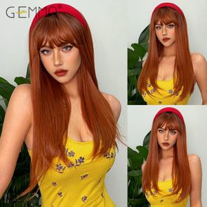 Cosplay Perruques GEMMA Synthétique Rouge Brun Longue Perruque Raide Cuivre Gingembre Cosplay Perruques De Cheveux Naturels Avec Une Frange Pour Les Femmes Noires Résistant À La Chaleur 230621