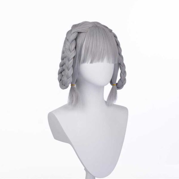 Cosplay Wigs Genshin Impact Kamisato Ayaka Cos Wig New Skin Flower Time Lettre imitation Long Salon Salon Tête de pâte frite Twists Braid