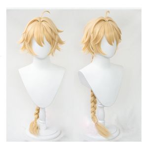 Perruques de cosplay Genshin Impact Traveler Aether Wig Golden Long tressé, cheveux synthétiques résistants à la chaleur, Halloween, jeu de rôle, perruques de Cosplay, bonnet de perruque 230908