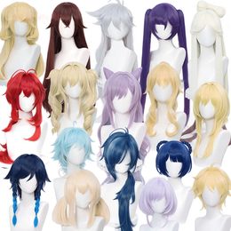 Pelucas de cosplay Genshin Impact Venti Keqing Barbara Fischl Kaeya Lumine Aether Amber Cosplay Peluca Pelucas de pelo sintético resistentes al calor Peluca Cap 230908