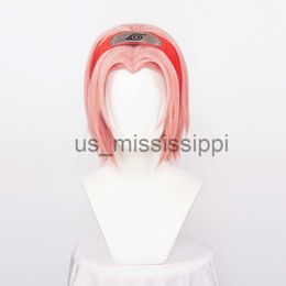 Cosplay Perruques Fille Synthétique Anime Cosplay Haruno Sakura Perruque Rose Mignon Cheveux Résistance À La Chaleur Partie Jouer Rôle Rouge Bandeau Perruque Cap Gratuit x0901