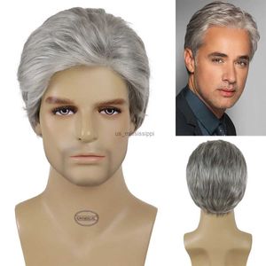 Cosplay Wigs GNIMEGIL perruques courtes synthétiques pour hommes couleur grise cheveux perruques Cosplay pour vieil homme Halloween Costume mélange gris personnes âgées Blanche WigsL240124