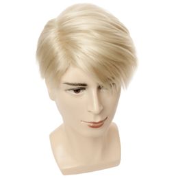 Pelucas de cosplay gres pelucas rubias cortas hombres peluca sintética lateral recto separación fibra de alta temperatura 230811