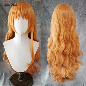 Cosplay Wigs Haute qualité adulte Nami Cosplay perruque femmes 75 cm de Long bouclés ondulés Orange résistant à la chaleur cheveux Anime Cosplay perruques perruque Cap 231005