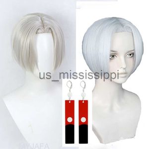 Cosplay Perruques Haute Qualité Anime Tokyo Revengers Izana Kurokawa Cosplay Perruque Courte Blanc et Argent Résistant À La Chaleur Synthétique Perruques De Cheveux WigCap x0901