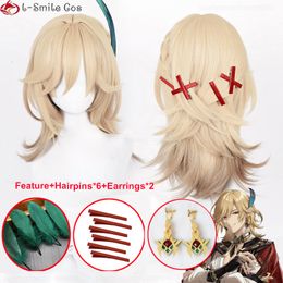 Cosplay Wigs High Quality Kaveh Cosplay Wig Game Genshin Impact Kaveh Wigs 50cm Long Linen Gold With Braid Heat Resistant Hair Wigs Wig Cap 230810